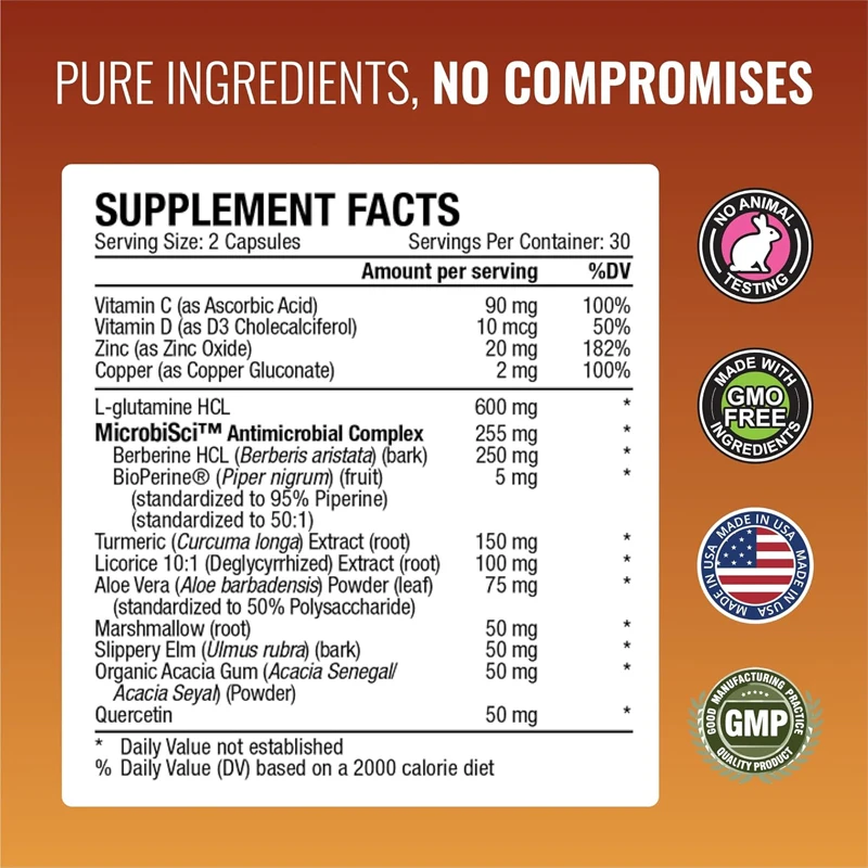 Leaky Gut supplement - protects the gastrointestinal tract with aloe vera, licorice, and elm trees - contains prebiotics