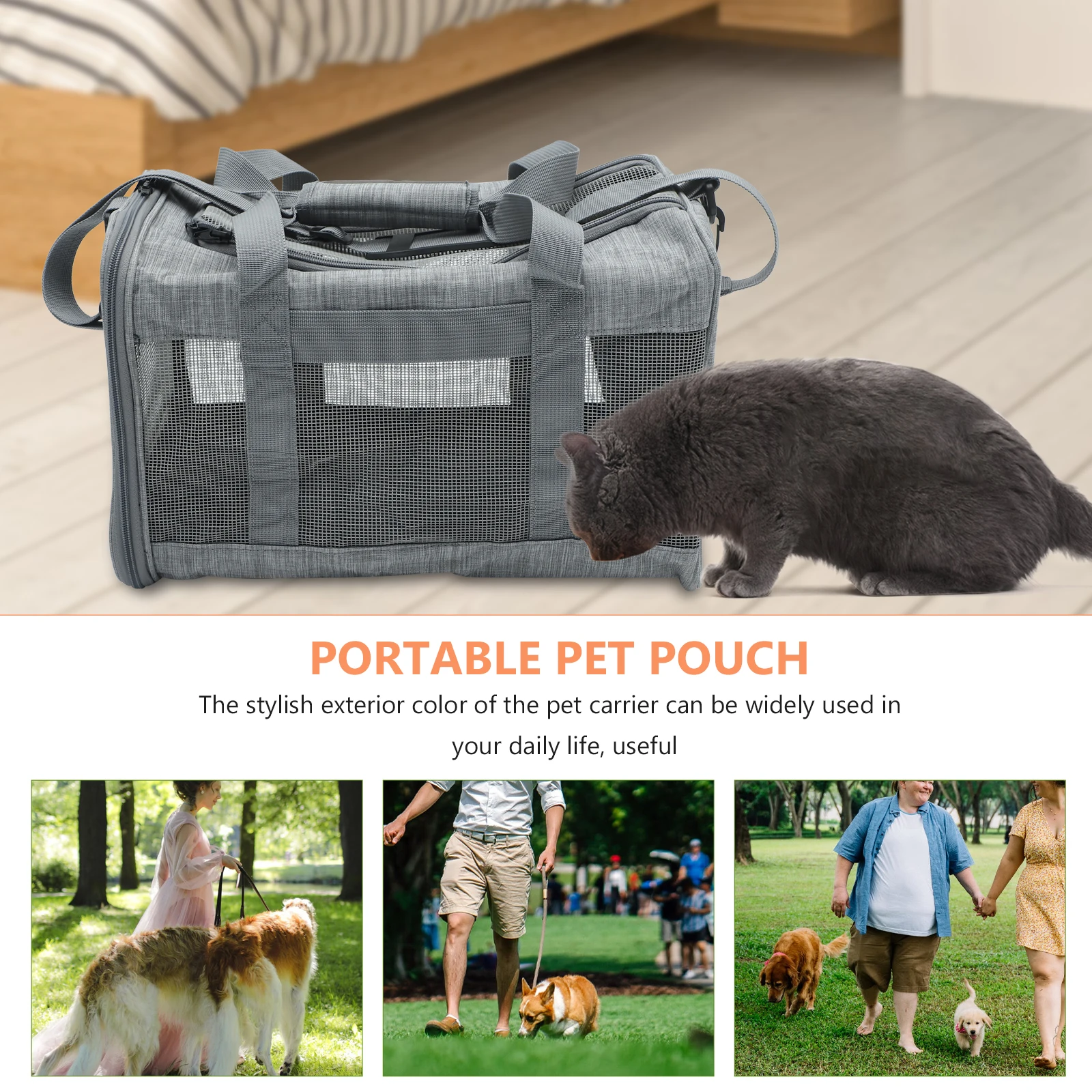 

Pet Backpack Carrier Portable Breathable Folding Handbag Pet Carrier Bag Gray Cats Travel Outdoor Puppy Container