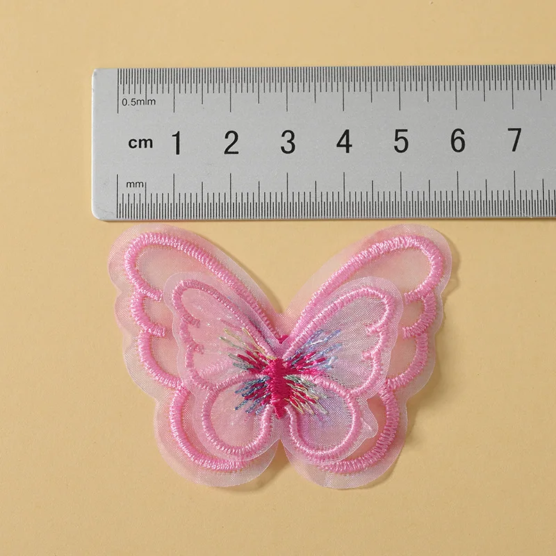 10PCS Colourful lace butterfly headdress accessories three-dimensional double embroidery cloth stickers organza decorative patch