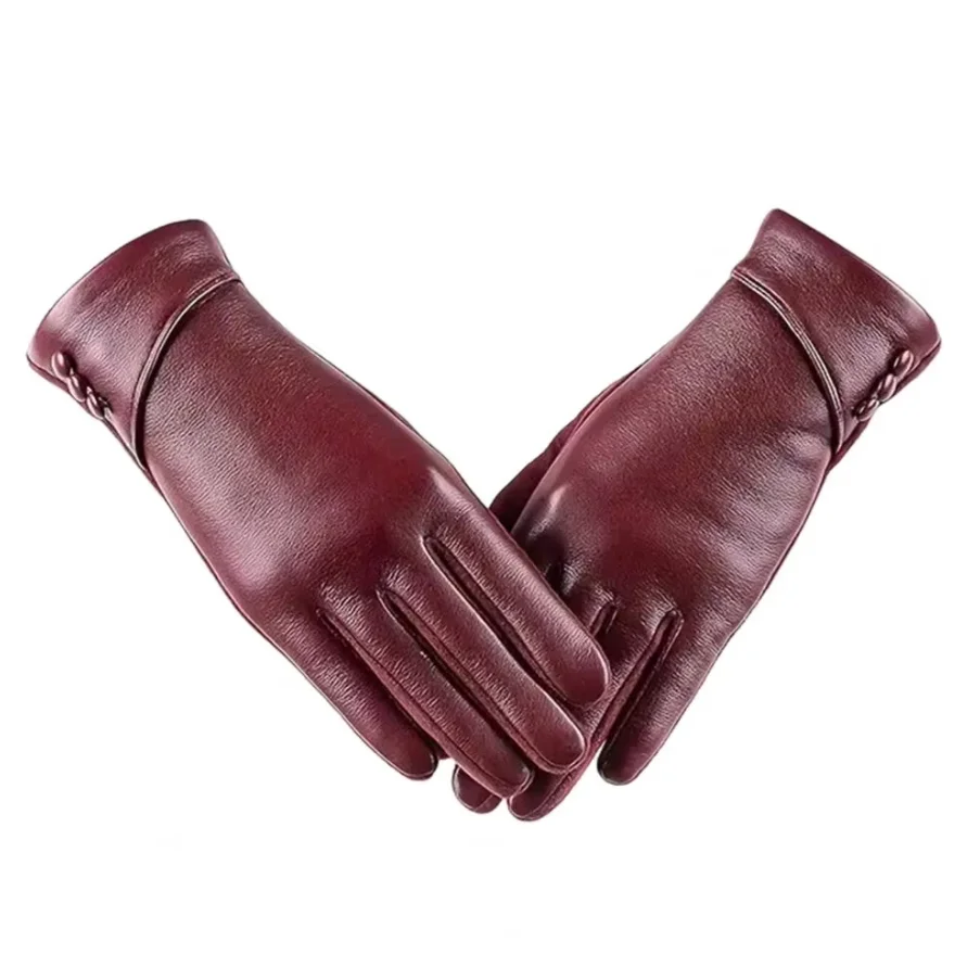 قفازات نسائية من جلد البولي يوريثان ذات نوعية جيدة شتاء دافئ بالإضافة إلى قفازات مخملية قصيرة ورقيقة تعمل باللمس لون القيادة قفازات جلدية نسائية