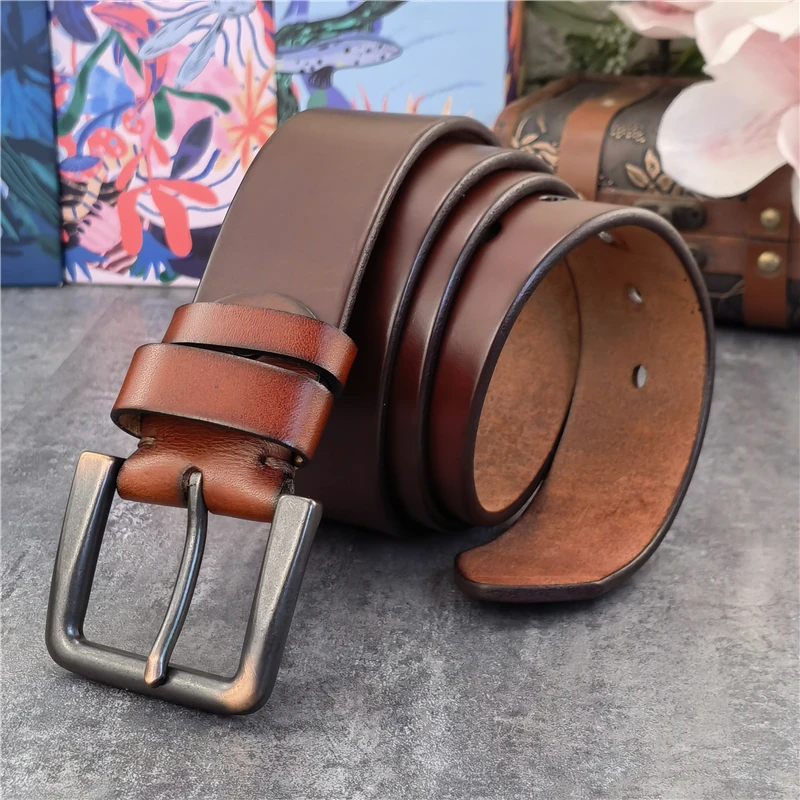 Retro 4.3CM Pin Belt Buckle Luxury Thick Belts Men Leather Vintage Yellow Belt Men Wide Jeans Ceinture Black Waist Belt MBT0019