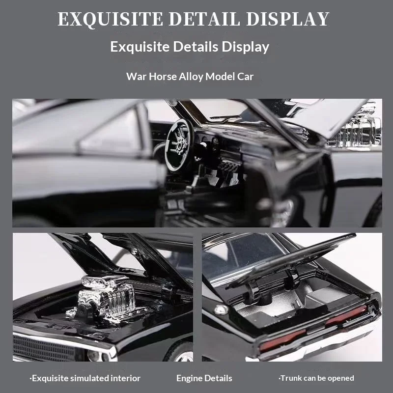 1:32 Dodge Charger 1969 liga modelo de carro americano muscle car acústico-óptico pull-back porta pode abrir brinquedos infantis