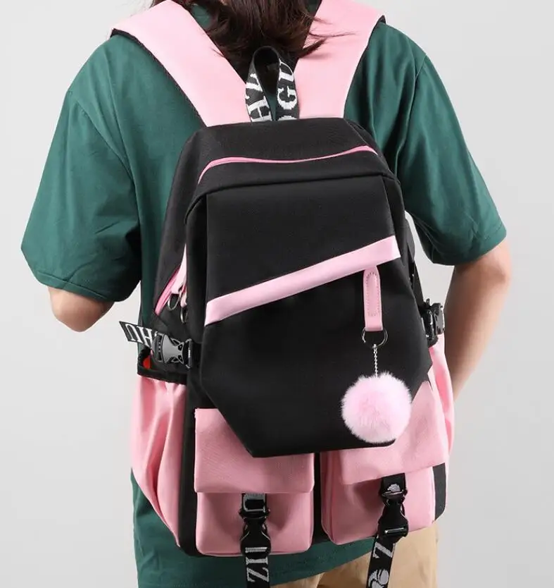 USB Girls Backpack Kuromi School Book Bags Teen Women Men Travel Bags Laptop Headphone Port Mochila Gift