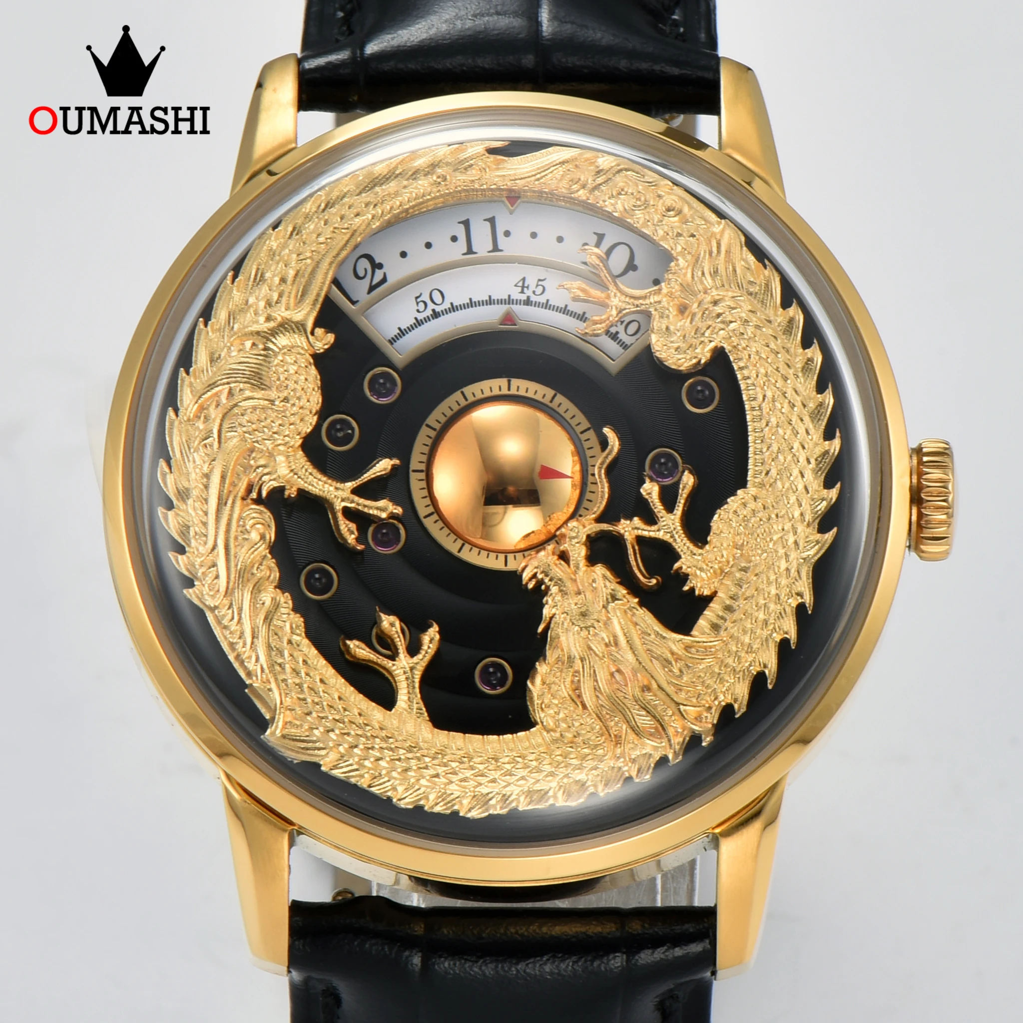 OUMASHI 42mm Golden Dragon Men’s Watch Brand Modified Automatic Mechanical Movement Green Luminous 316L Stainless Steel Case