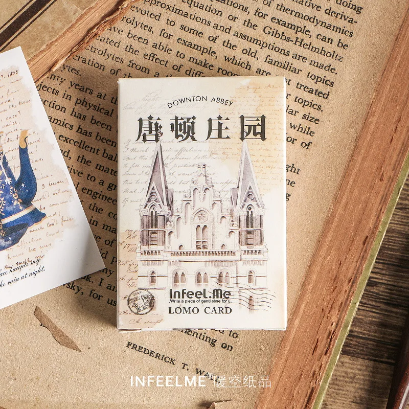 28PCS Downton Abbey LOMO Card Set Vintage European Castle Photo Cards Retro Old Letter Pattern for Journal Decoration
