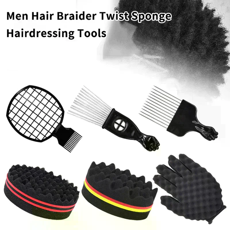 Barber Shop Men Hair Braider Twist Sponge Gloves African Hair Styling Fork Comb Hair Curls Foam For Salon Hairdressing Tools
