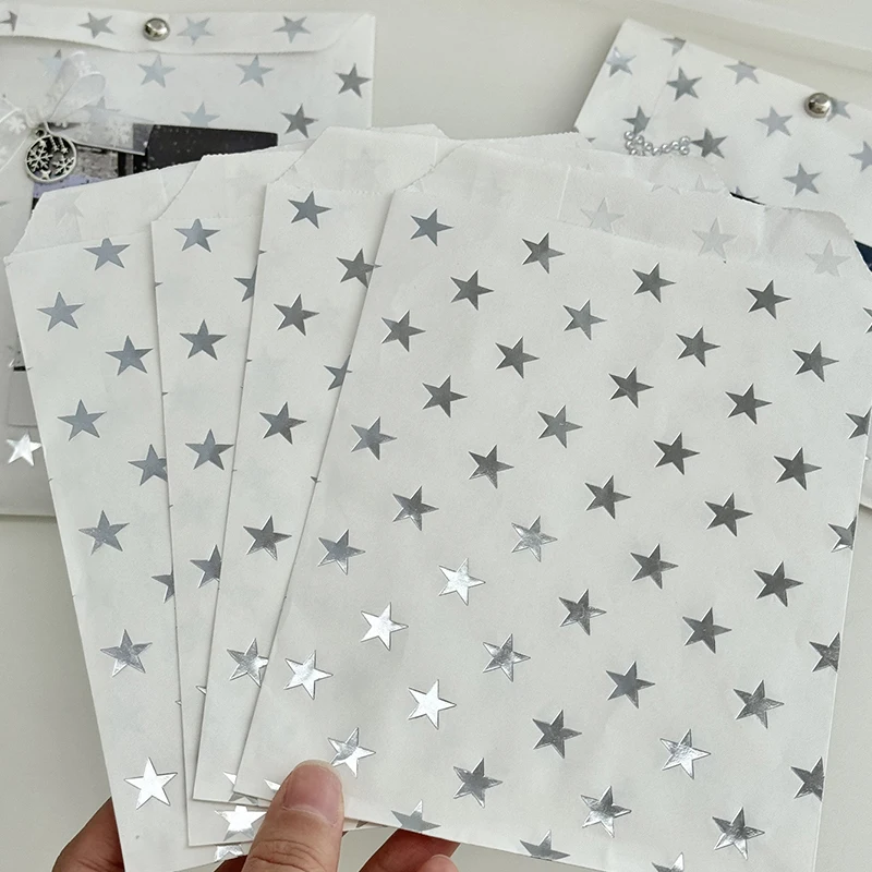 10pc Simple Silver High-End Star Hot Stamping Paper Bag Gift Packaging Bag Card Out Kraft Paper Packaging Envelope Courier Pouch