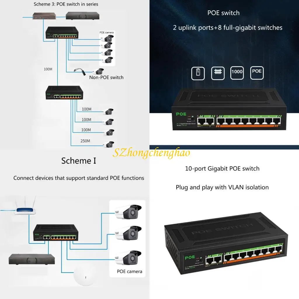 8 Port Gigabit PoE Switch +2-Uplinks 1000M Built-in Power Supply VLAN Lsolation Excellent Data Transmission Performance 601D