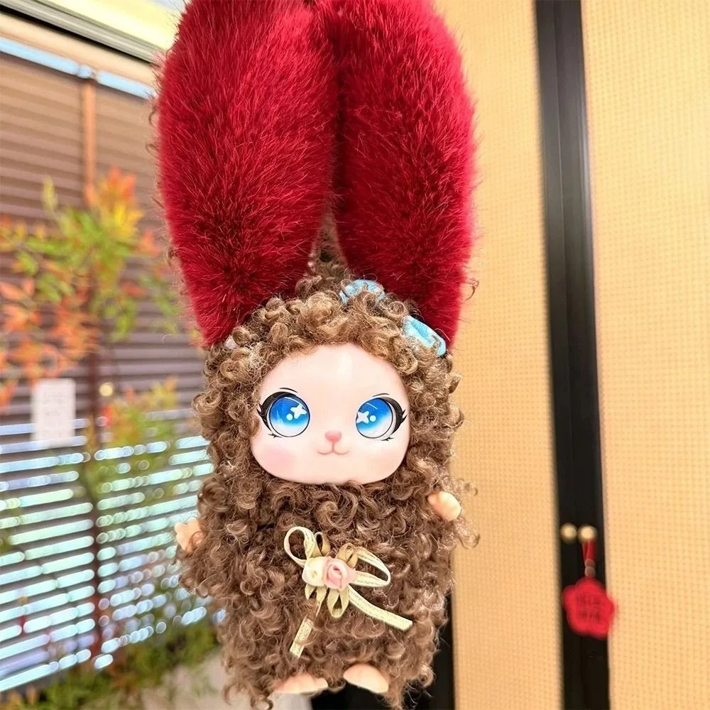 Luxury Long Ear Bunny Plush Doll Bag Hanging Charms Ornaments Rabbit Plush Big Ear Miniature Car Key Ring Holiday Present