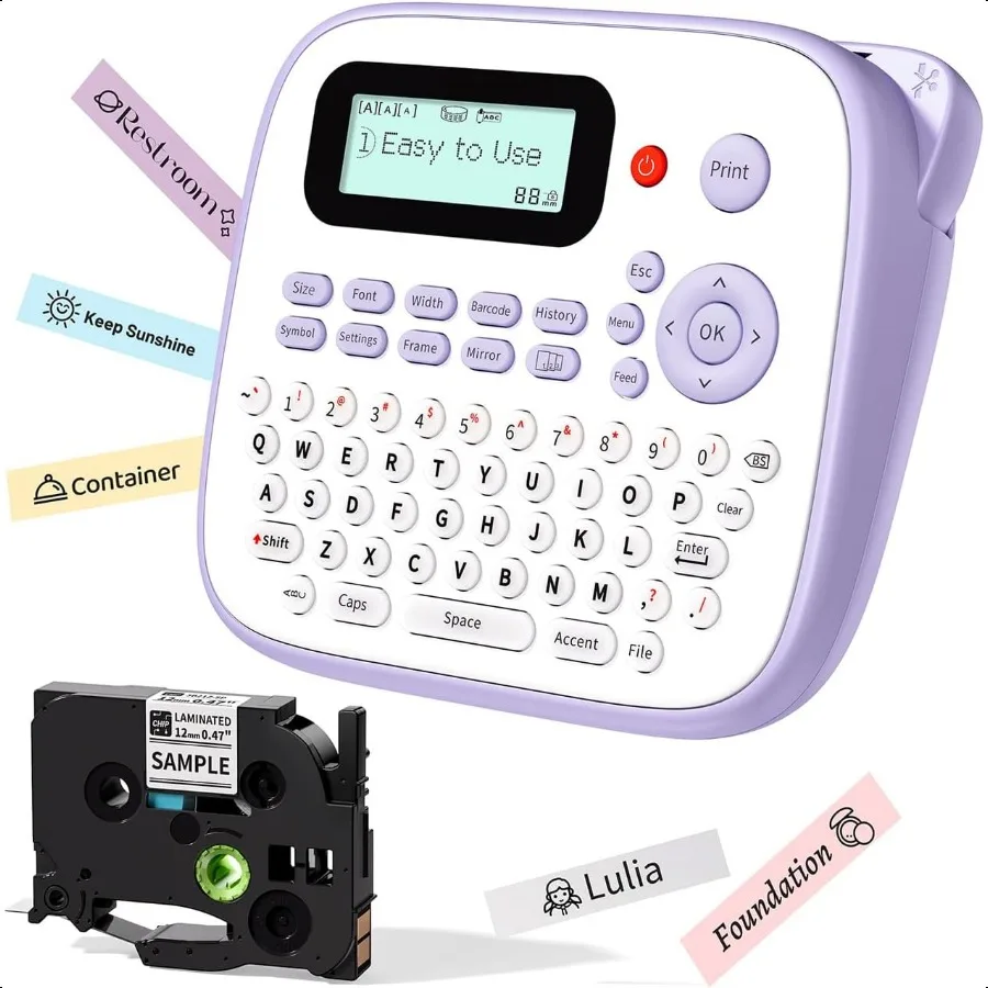 

Label Maker hine withTape Waterproof Purple Desktop Label Maker for Teachers Classroom Portable Labeler with Multiple Symbols F