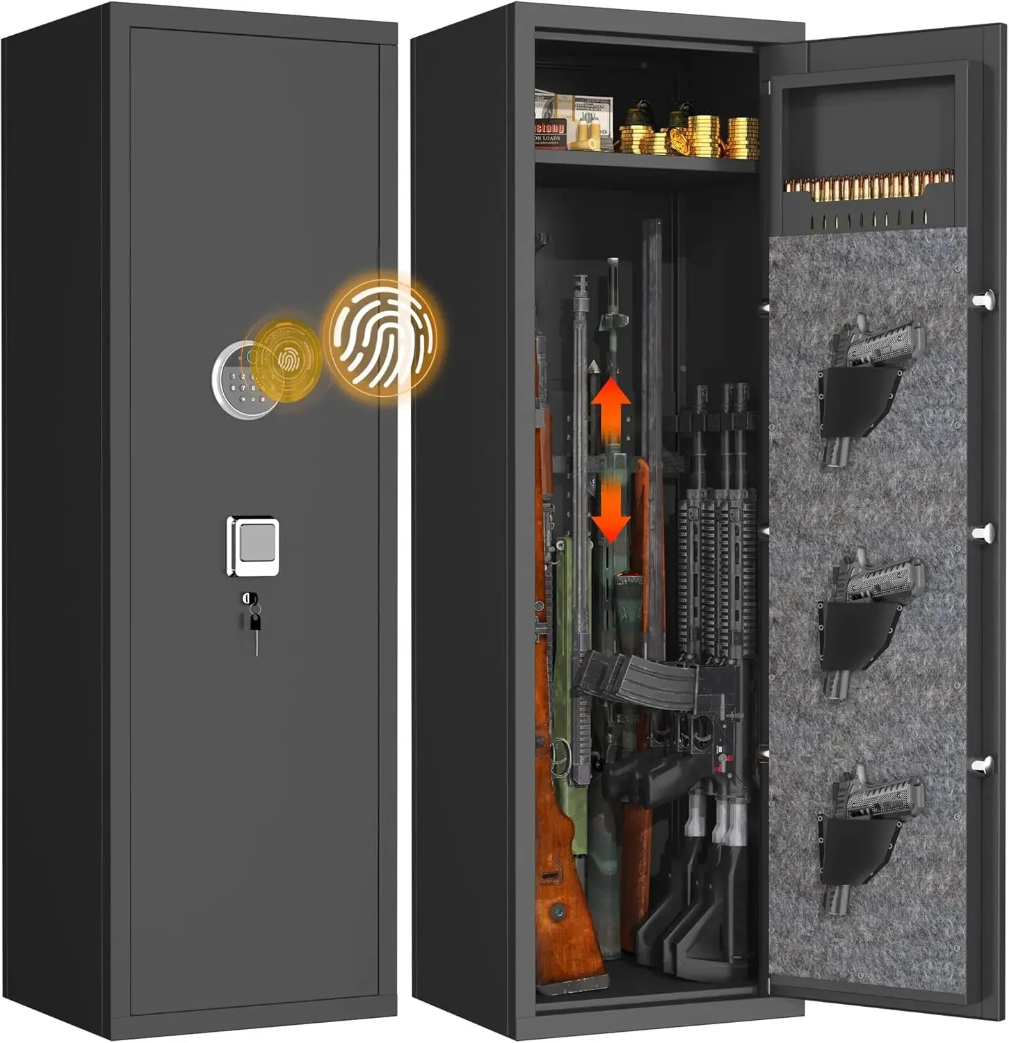 10-15 Large Gun Safe Cabinet with 3 Pistol Pouches,Heavy-Duty Gun Safes for Rifles and Shotguns Money