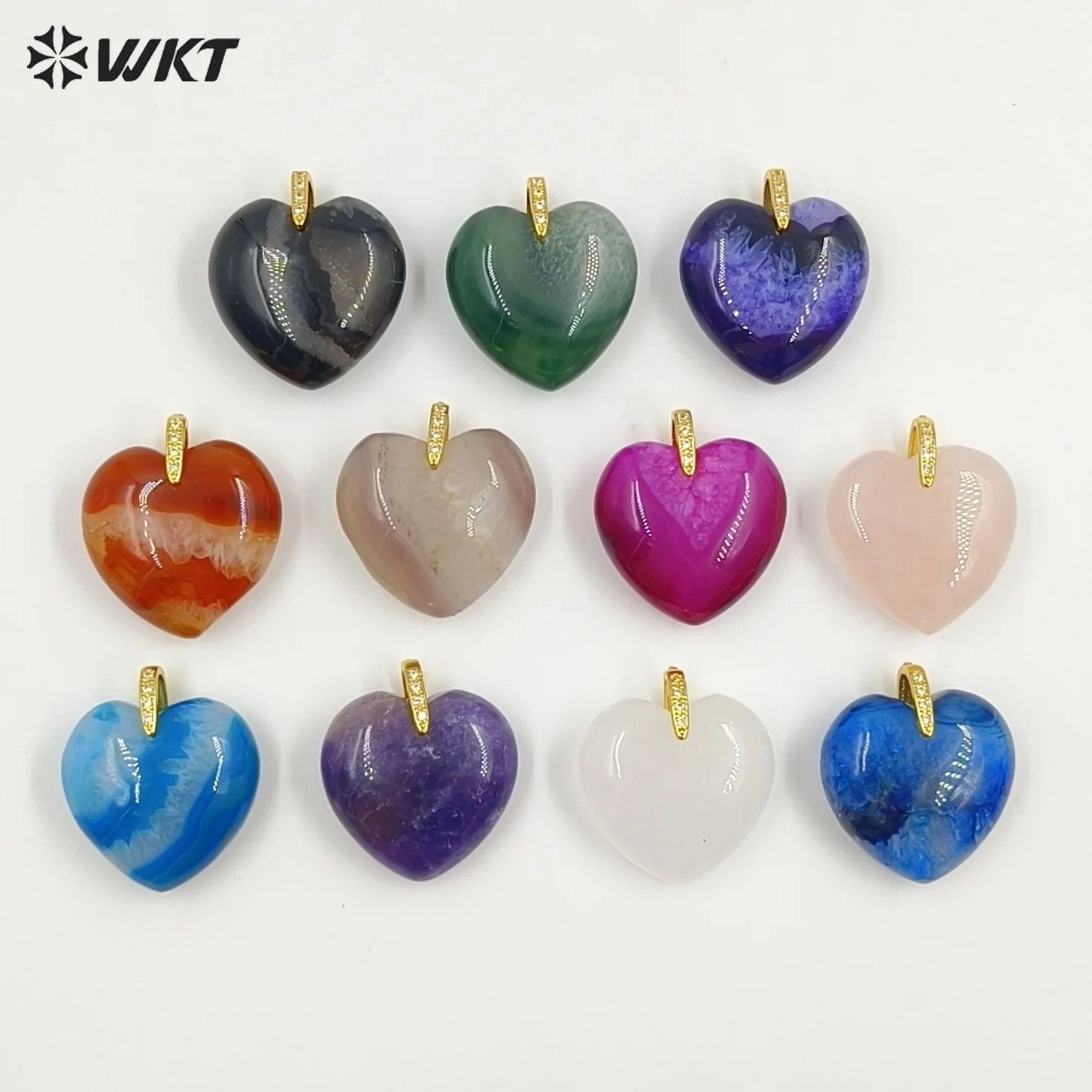 

WT-P2125 Hotsale Pendants Findings With Sweet Romantic Heartshape Smooth And Texture Colored Gemstone Accessory