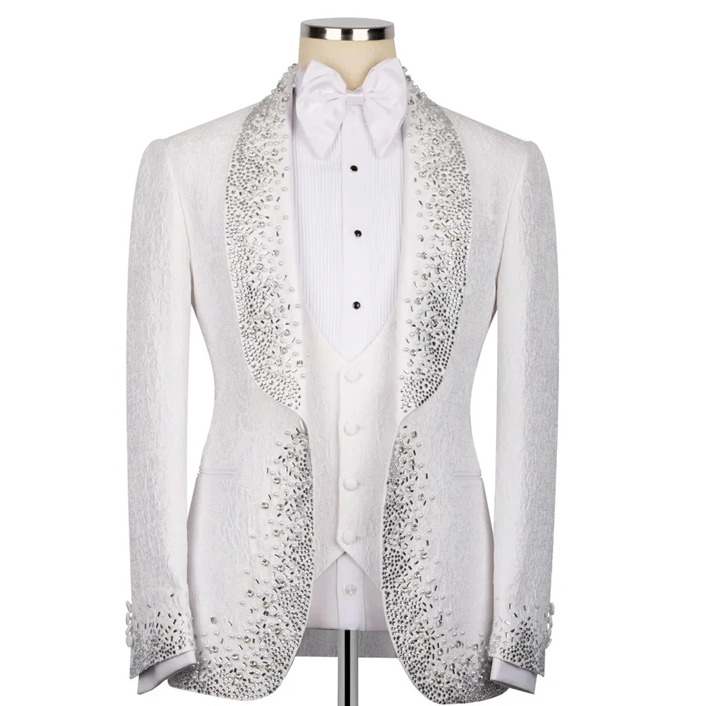 (Jacket+Pants) Fashionable Men Luxury Wedding Party Suits Singer Host Stage Performance Dress Set