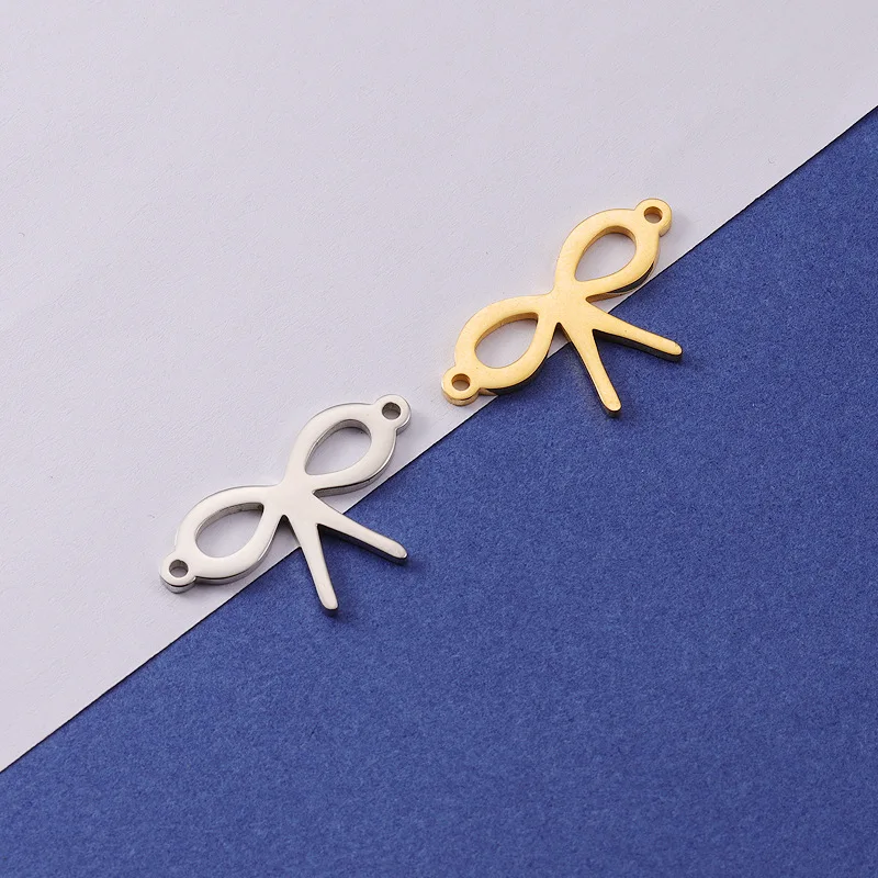 10pcs Stainless Steel Butterfly Insect Round Bow-knot Pendant Charms Connectors For Bracelets Jewelry Making Finding Accessories