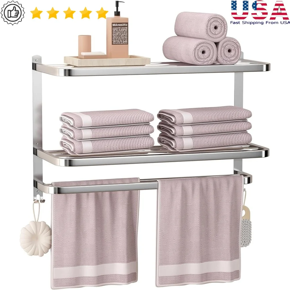 

3-уровневая вешалка для полотенец, настенный держатель для ванной комнаты из нержавеющей стали с крючками для полок, банные полотенца, халаты, стильный органайзер