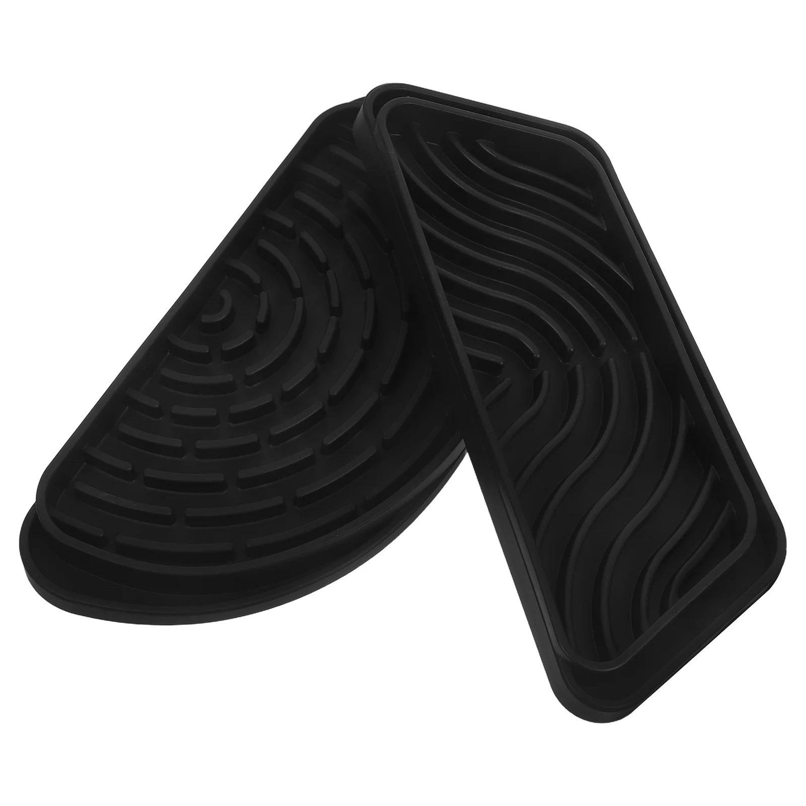 2pcs Silicone Fridge Water Dispenser Drip Tray Cuttable Non-Slip Black Spill Mat For Refrigerator Coffee Machine Dishwasher Safe