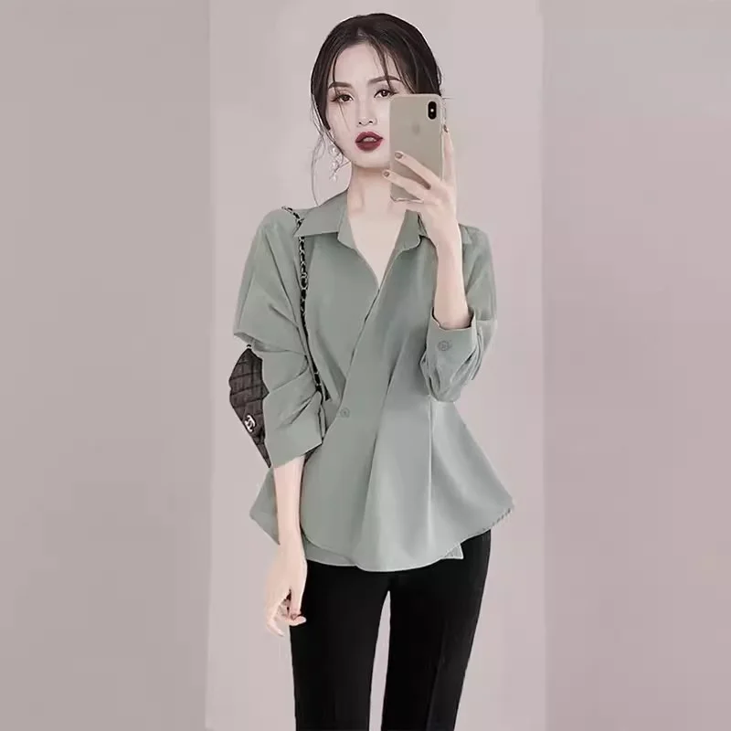 

High end Women's Clothing 2024 Spring Autumn New Loose Versatile Temperament high-end Waist Pinching top Solid Color Commuting S