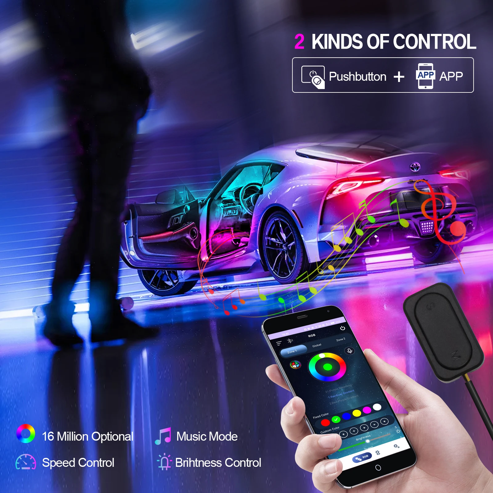 6/10/18 in 1 RGB Multiple Color Chasing Fiber Optic Light Kit APP Control Optical Fiber Mixed Color Timer Function Car Home Use