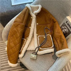 Oversize Retro Wool Spliced Lamb Jacket High Quality Quilted Fried Street Jacket Coat Women's Fashion Fur Jacket Female Coat LA