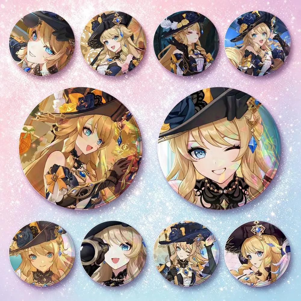 Navia Genshin Impact Badges 25 32 44 58 75 Mm Round Cosplay Pin Bag Decor Fans Collect Friends Gifts Brooch Souvenir