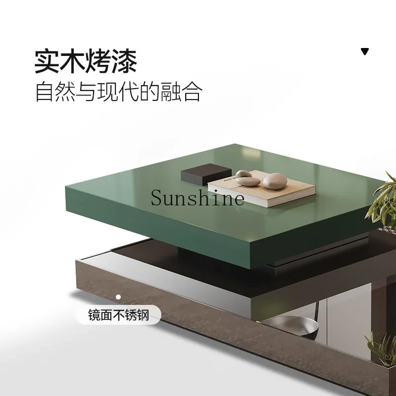 Italian minimalist tempered glass living room rectangular solid steel rotating coffee table  FT