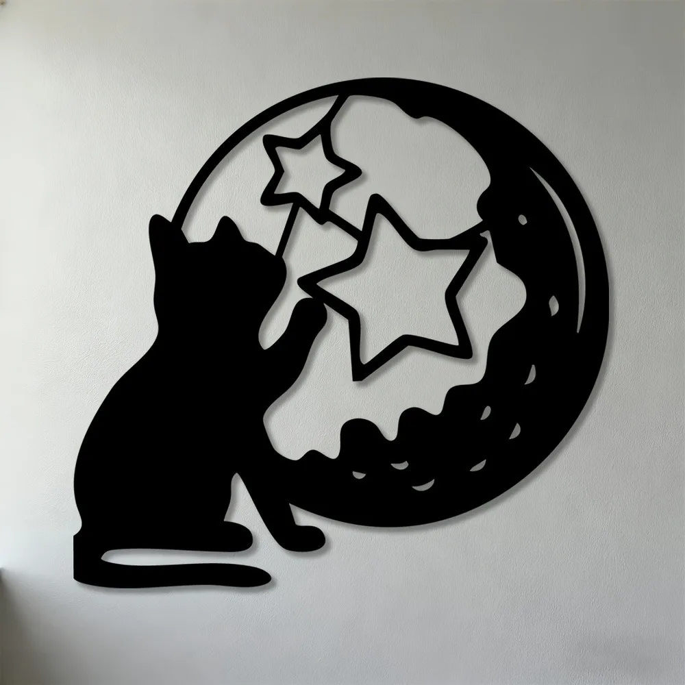 CIFBUY Iron Wall Art Metal Cat Moon Stars Decor Living Room Bedroom Office Home Hanging Sign Vintage Wall Decor