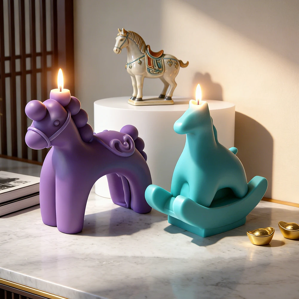 DIY Trojan Horse Form Silicone Mold Handmade Aroma Candle Plaster Rocking Horse Decor Mould Soy Wax Candle Making Supplies