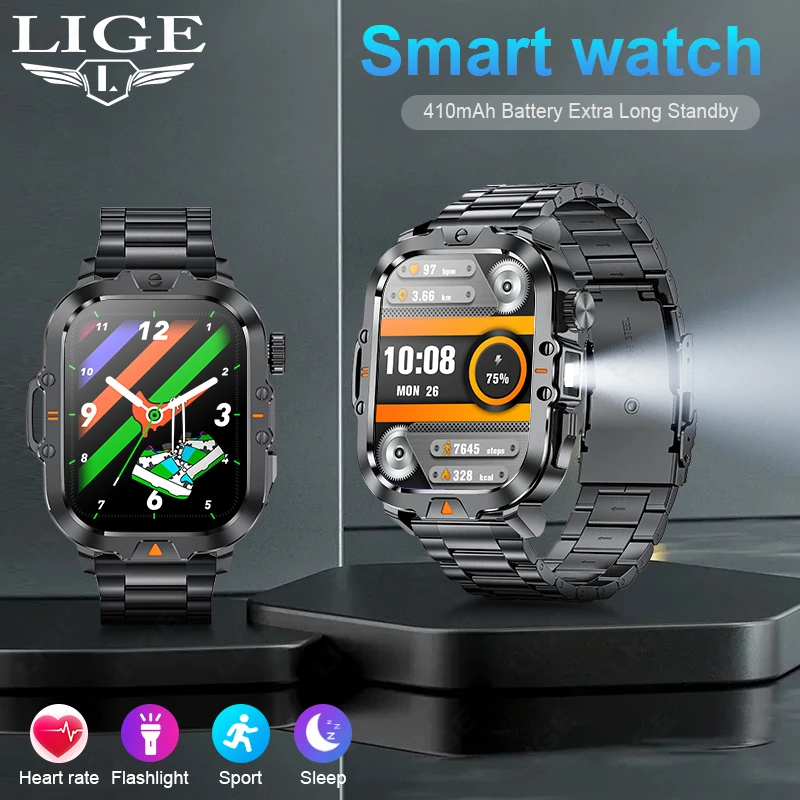 

LIGE Смарт-часы Спорт Фитнес 24-часовой мониторинг здоровья Bluetooth-фонарик Голосовой помощник IP68 Водонепроницаемые умные часы