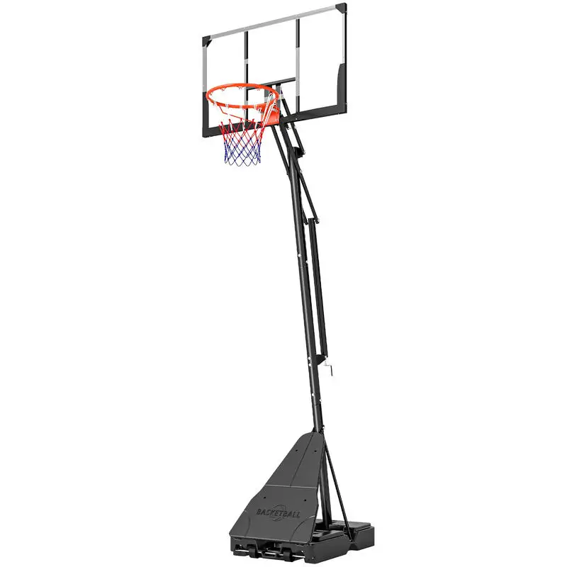 

Soozier Portable Basketball Hoop Outdoor, 8-10ft Adjustable Basketball Goal, 47 Inch Shatterproof Backboard, Hand-Crank Lift