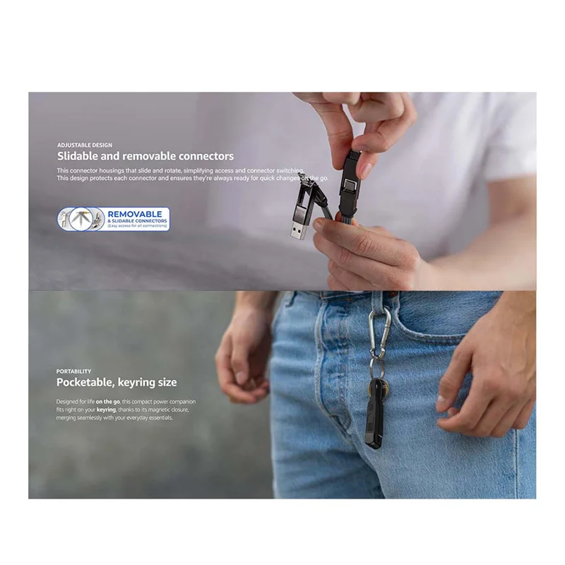 Top Deals Multi Connectors Magnetic Fast Charging Cable With Screen Keychain PD Cord For Andriod TYPE-C 60W QC 18W Fast Charging