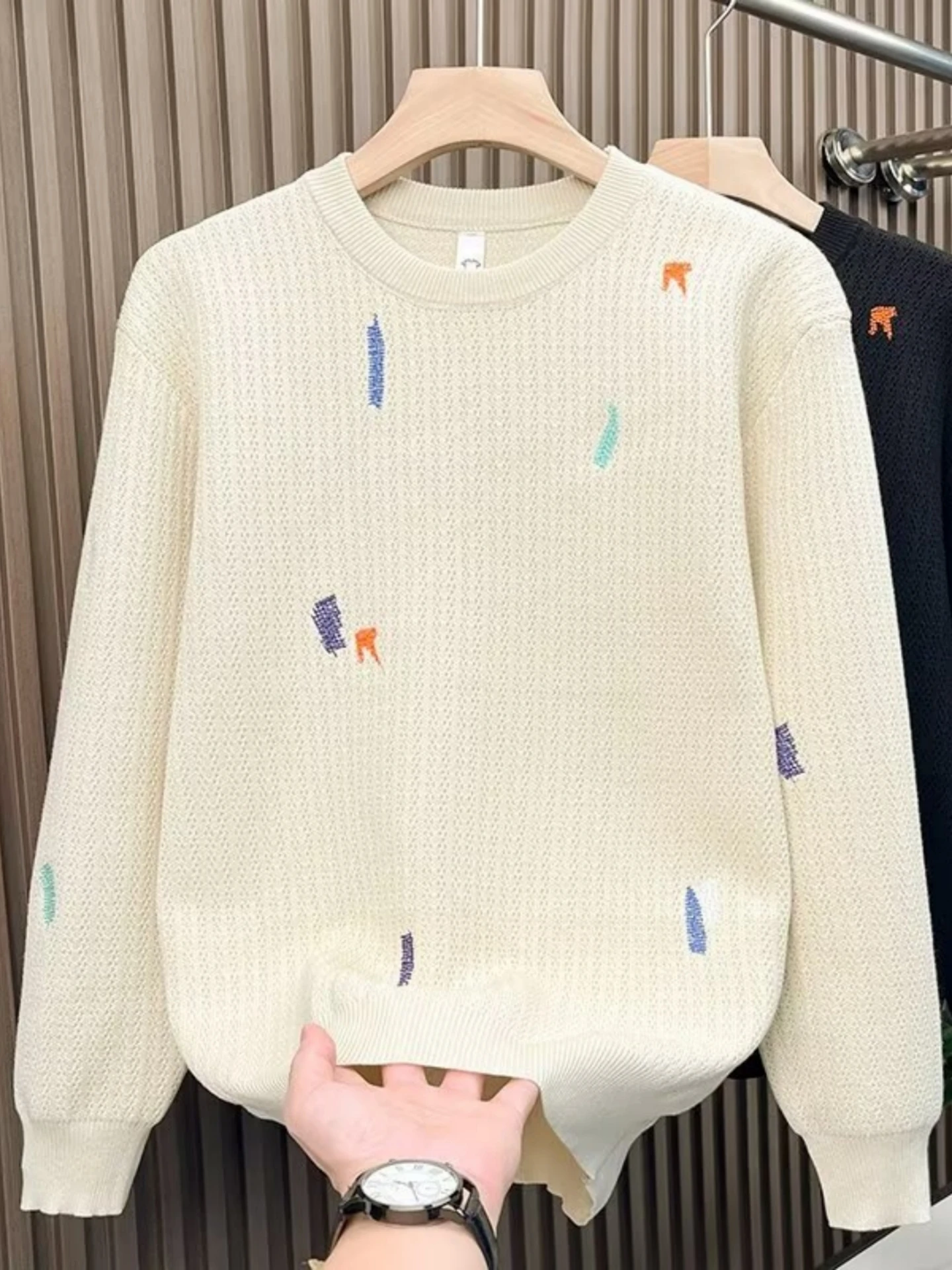 

Мужской вязаный свитер Ele с вышивкой, базовый слой для ношения под одеждой, повседневный, осенне-зимний, новинка, высококачественный мужской топ