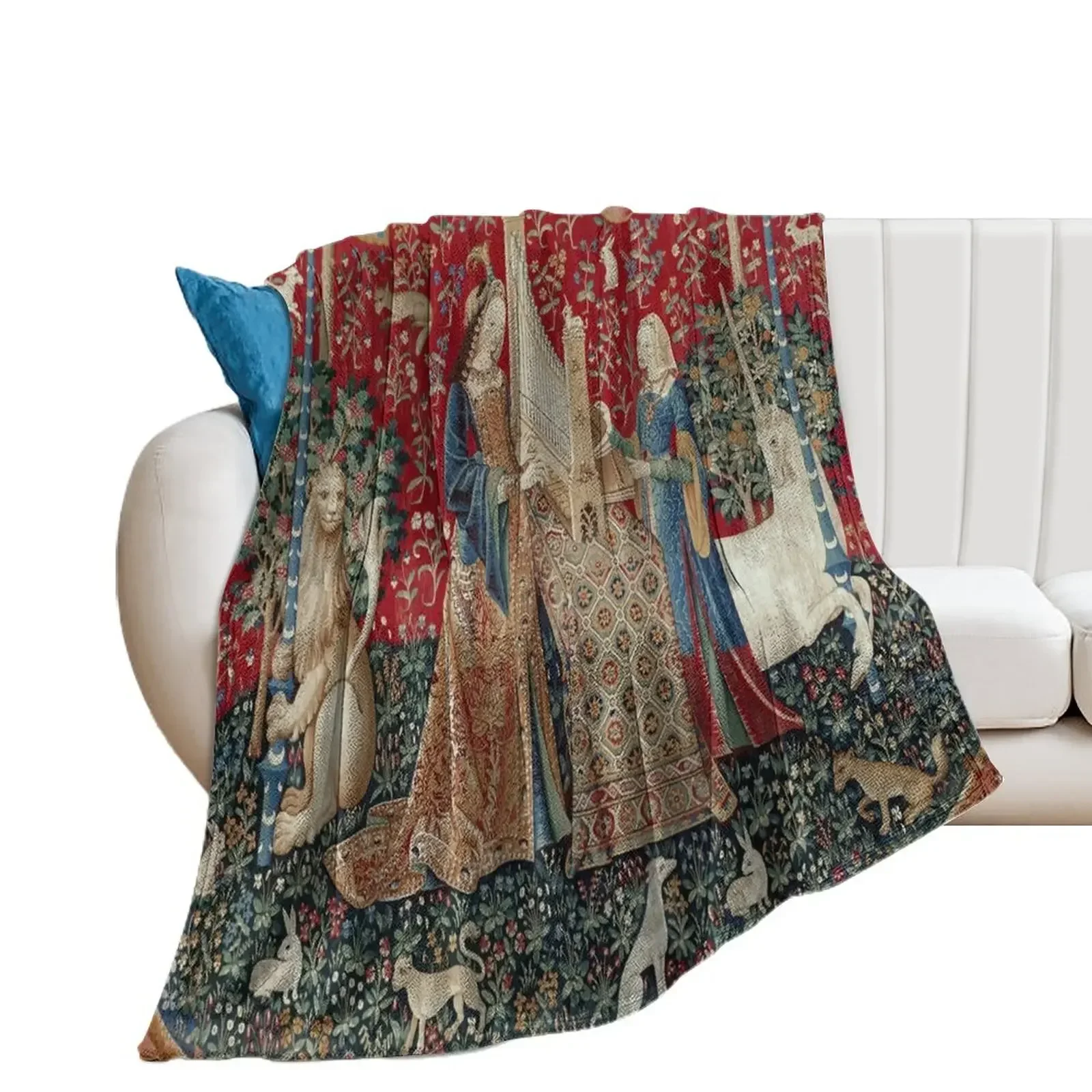 

Lady and Unicorn Medieval Tapestry Five Senses - Hearing Throw Blanket Hair for sofa for winter Travel Blankets