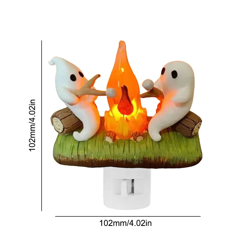 1-3PCS Halloween Decoration Ghost Campfire Flickering Nightlight 2 Ghosts Roasting Plug Wall Spooky Fire Marshmallow Night Light