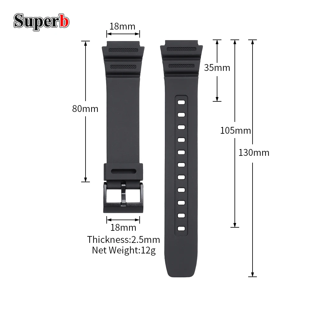 18mm Strap for F91W SGW400 F84 W800H F105/108/A158/168 AE1200/1300 Black Rubber Silicone Watch Band Bracelet Watch Accessories view 6
