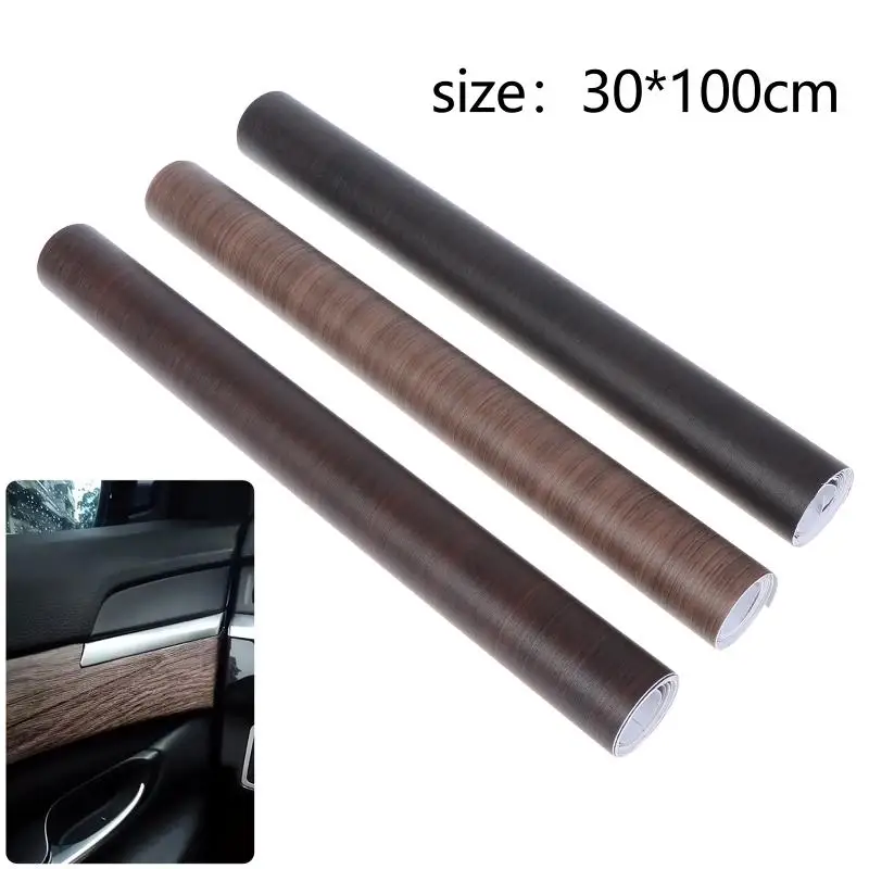 1 rouleau de film adhésif pour intérieur automobile, 30x100cm, imitation bois, autocollants pour voiture, accessoires universels, autocollant brillant