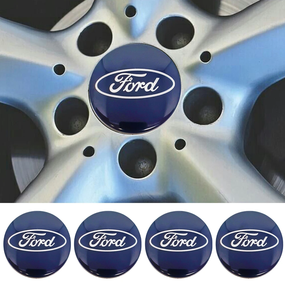 1-5Set 4 X 54MM Hub Center Rim Cover Badge Blue and Chrome Center Wheel Cap Kit For Ford Most Models Focus Fiesta Ka Kuga