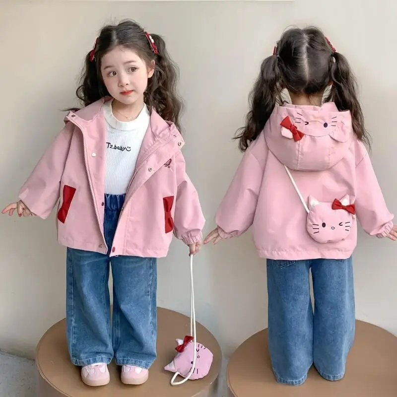 

Куртка Sanrio Hello Kitty для детей, повседневная, в стиле аниме, пуловер, на четыре сезона, спортивная, милая, в стиле K-pop, водонепроницаемая, для походов, шелл-куртка