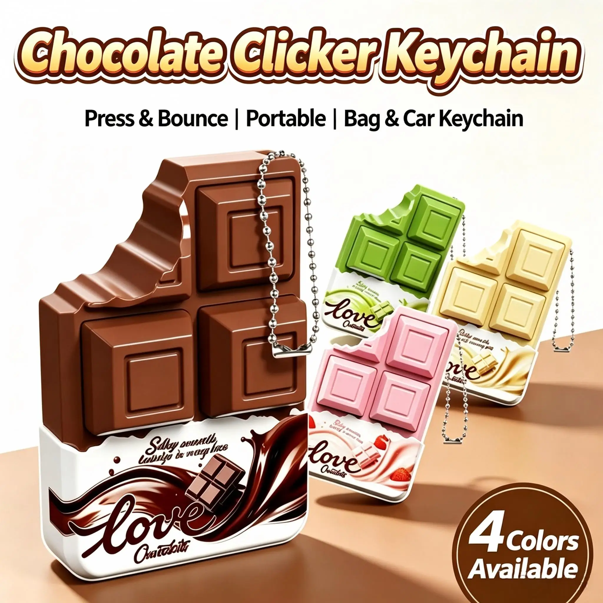 Chocolate Fidget Clicker Keychain Mini Stress Relief Sensory Toy Creative Bag Charm Keyring Anti‑Anxiety Pocket Ornament Gift