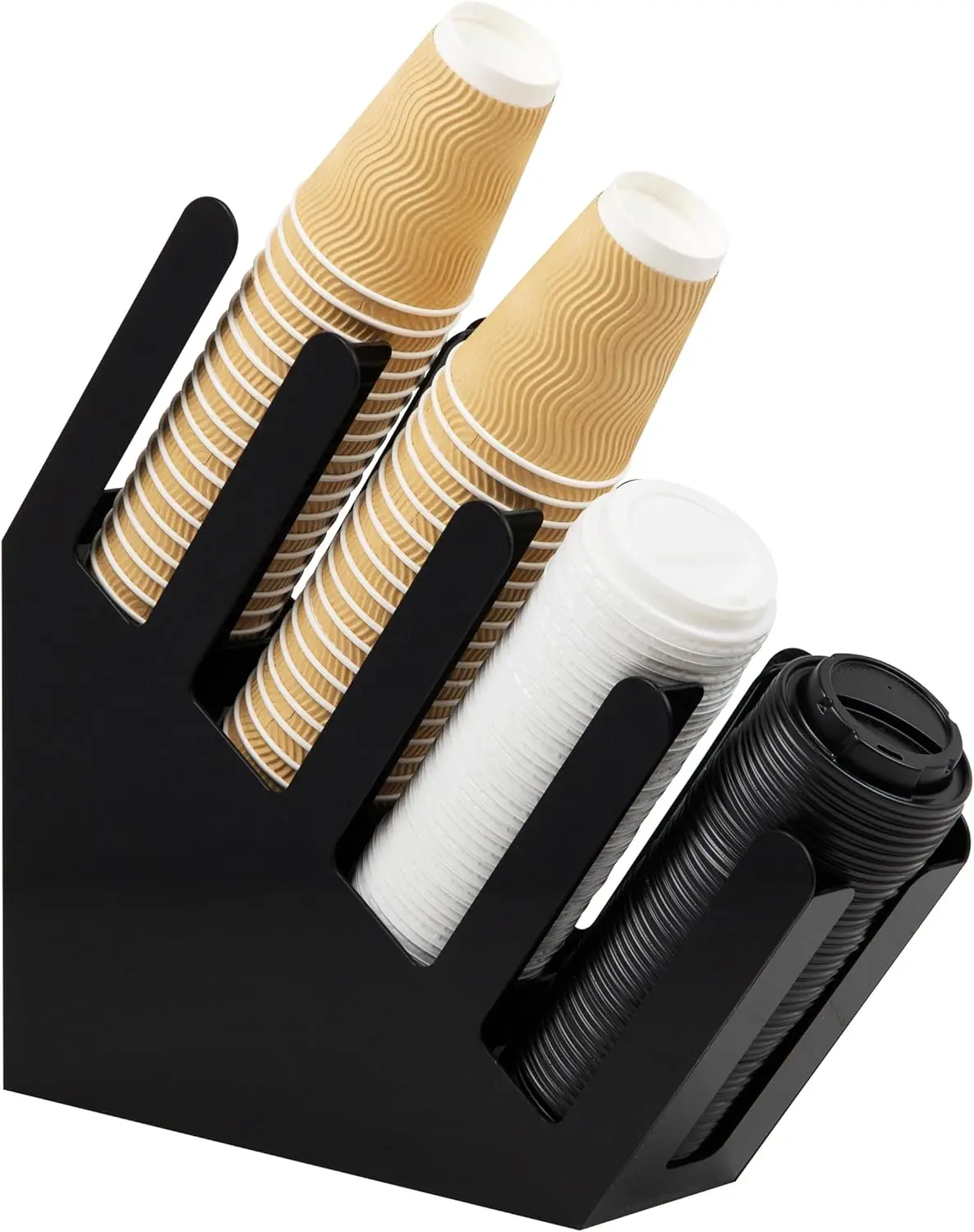 

Cup and Lid Dispenser, Countertop Org, Coffee Bar, Beverage Cup, Kitchen, Breakroom, 4'L x 18'W x 16'H, Black