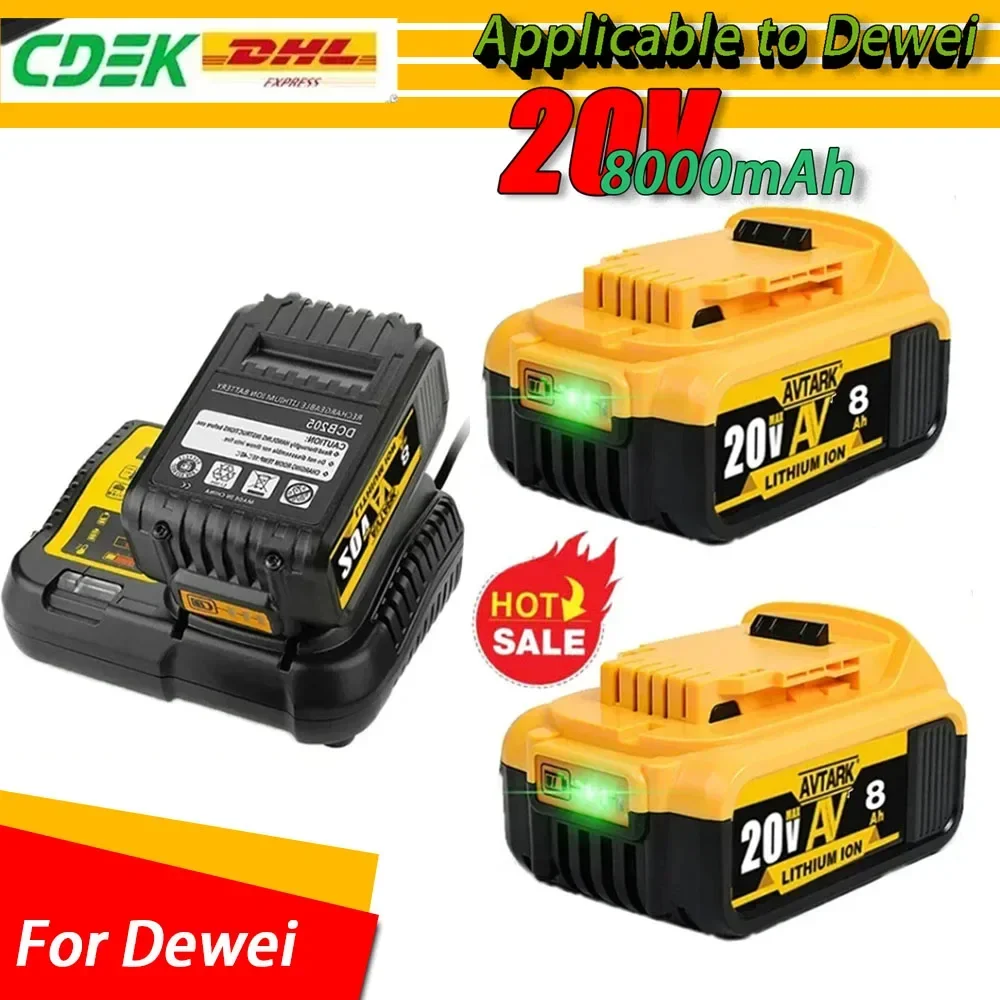 Batería y cargador de 20V y 8000mAh para Dewalt 18V, DCB184, DCB200, DCB182, DCB180, DCB181, DCB182, DCB201