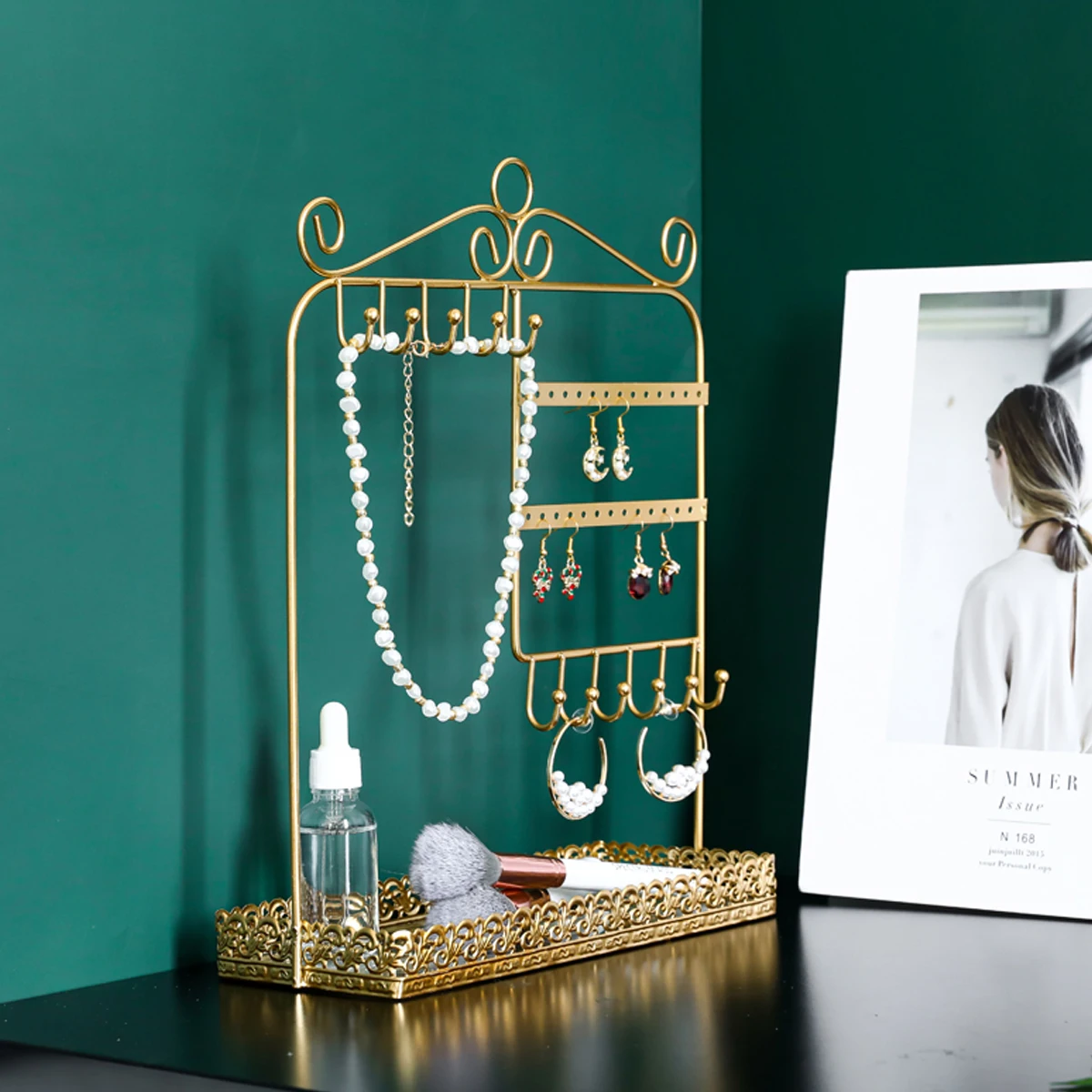 

Jewelry Earrings Holder Organizer Stand Necklace Golden Display Rack for Selling Bar Racks Jewlry