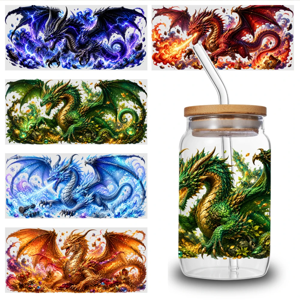 5 Sheets Dragon Pattern Prints UV DTF Stickers UV DTF Stickers Waterproof Rub on Transfers Plastic Self-Adhesive Labels