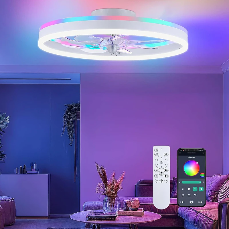 Modern RGB Smart Ceiling Fan Light 6-speed Fan + Starry Sky Effect Electric Fan with LED Lights Home and decoration AC220V