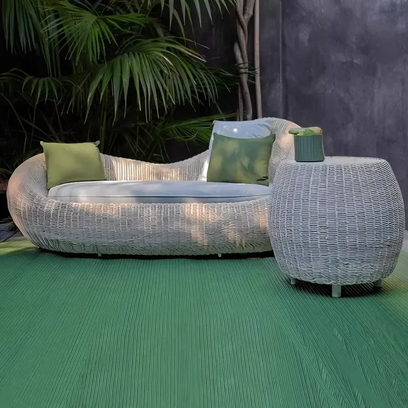 3-Piece Rattan Furniture Set Sofa Small Tea Table Woven Chairs for Balcony Courtyard Garden Villa Outdoor Open-Air