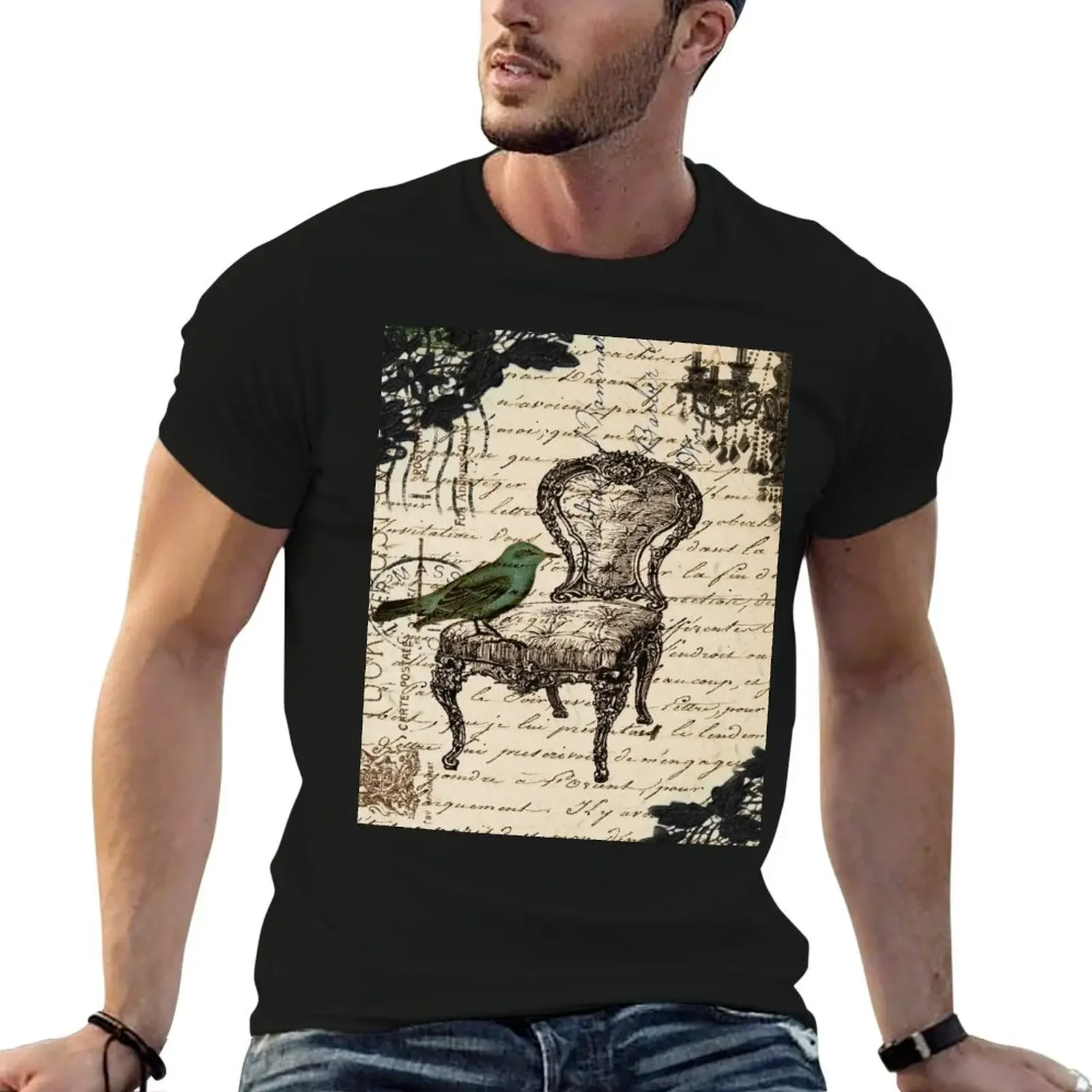 cottagecore shabby chic vintage scripts french chair chandelier T-Shirt plus sizes designer shirts mens graphic t-shirts