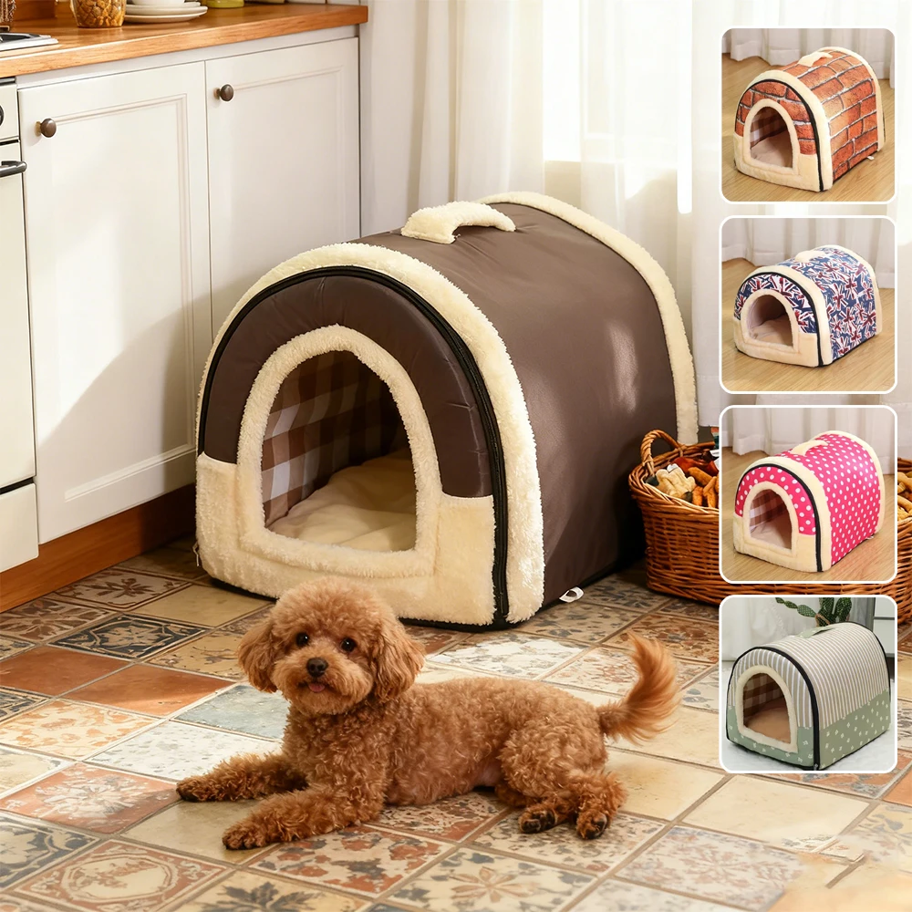 

Winter Pet Cat Bed Foldable Dog House Dog Villa Sleep Kennel Removable Nest Warm Enclosed Cave Sofa Big Dog Kennel Pet Supplies