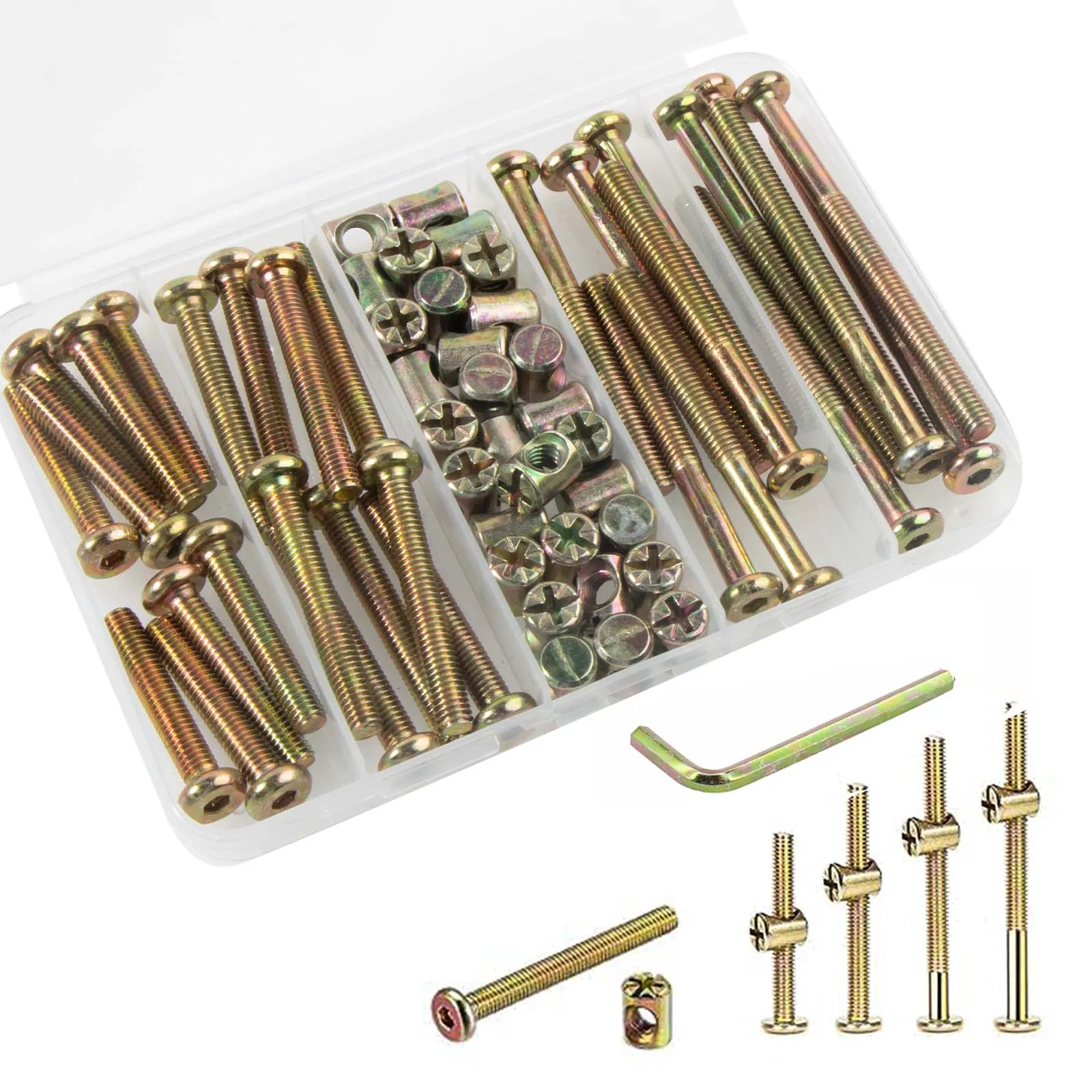 60Pcs Flat Head Hexagonal Socket Bolt Barrel Nuts Assortment Kit M6x35mm/45mm/65mm/75mm,Equipped With an Allen Wrench