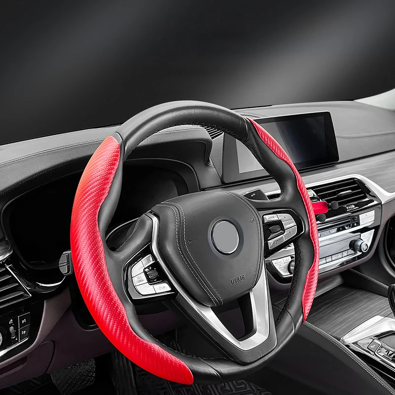 Universal Non-Slip 2 Halves Car Steering Wheel Cover Carbon Fiber Silicone Booster Cover Auto Anti-skid Accessories