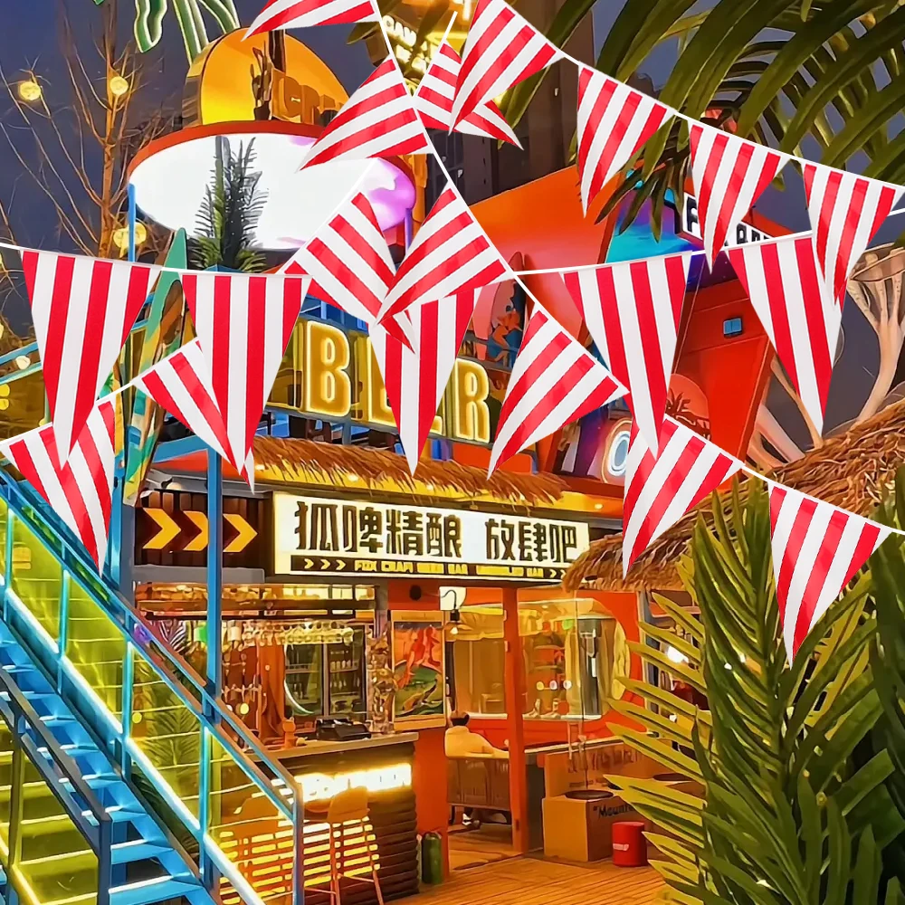 10/60M Rot Weiß Banner Dreieck Flagge Karneval Zirkus Dekorationen Geburtstag Hochzeit Parteien Outdoor Hängen Gestreiften Flagge liefert – Detail 9