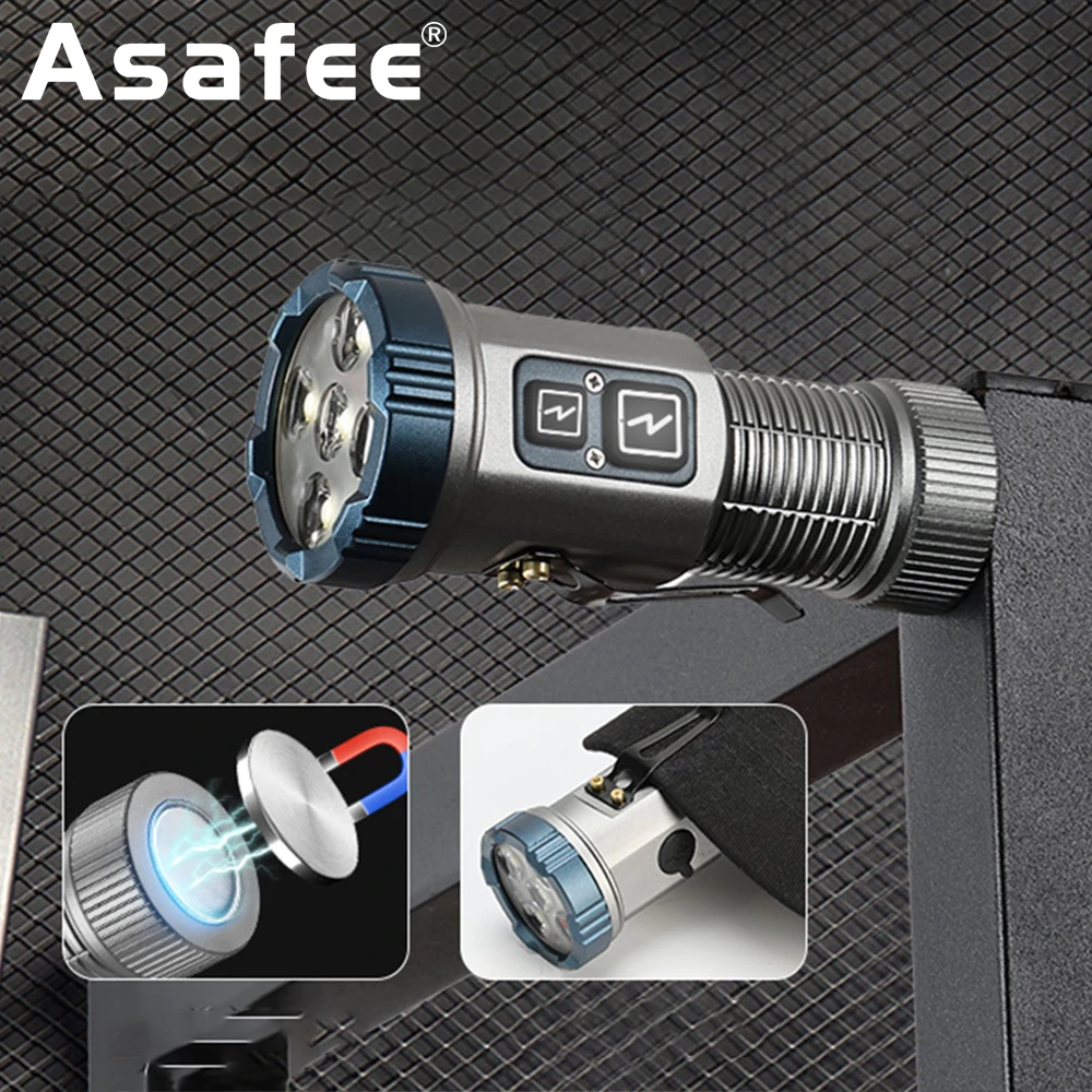 Asafee LED Strong Light Mini EDC Tiki Flashlight Lightweight Torch Easy Carry Lamp Rechargeable Lantern Magnetic Waterproof Camp